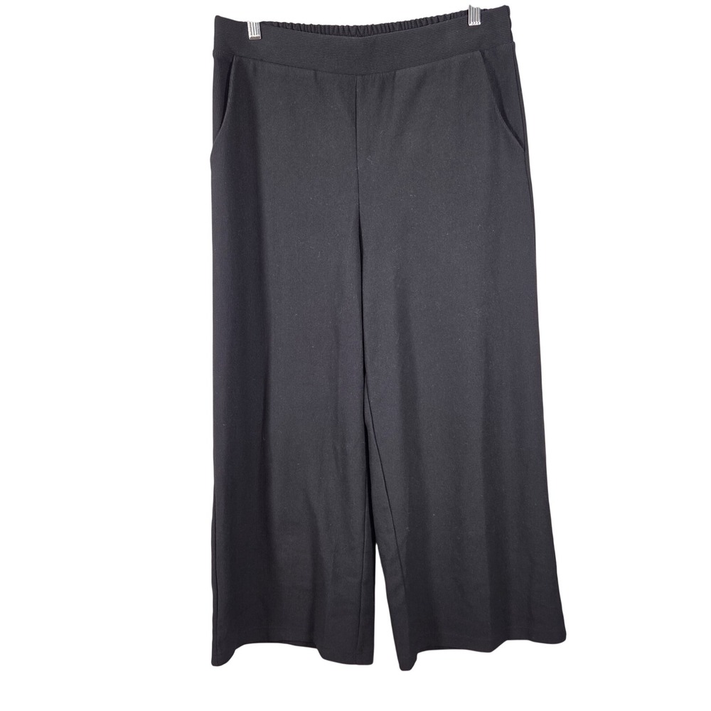 Adrianna Papell Ribbed Knit Wide Leg Pants Women XL Black Pull On Comfort Career